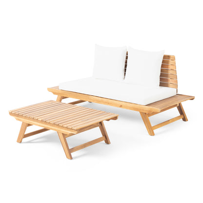 Kaiya Outdoor 2 Seater Acacia Wood Loveseat and Coffee Table Set