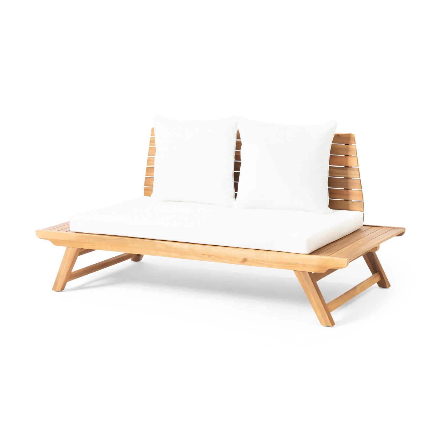 Kaiya Outdoor 2 Seater Acacia Wood Loveseat and Coffee Table Set