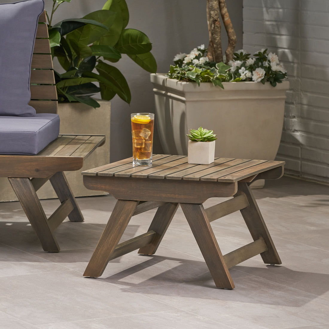 Kailee Outdoor Wooden Side Table, Gray Finish GDFStudio