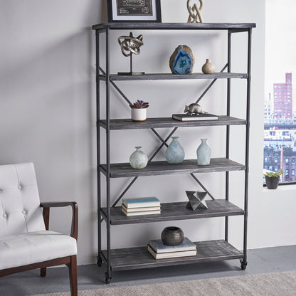 Sullivan Industrial Design 5-Shelf Etagere Bookcase On Wheels