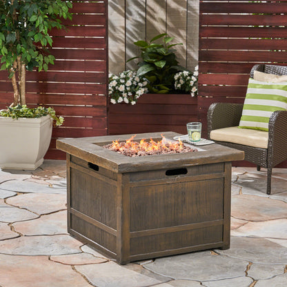 Land Backyard Fire Pit  32-inch by 32-inch  Gas-Burning  Lightweight Concrete  Natural Wood Finish
