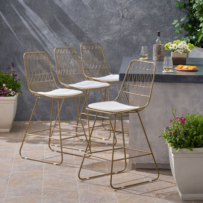 Hedy Outdoor Wire Counter Stools with Cushions (Set of 4)