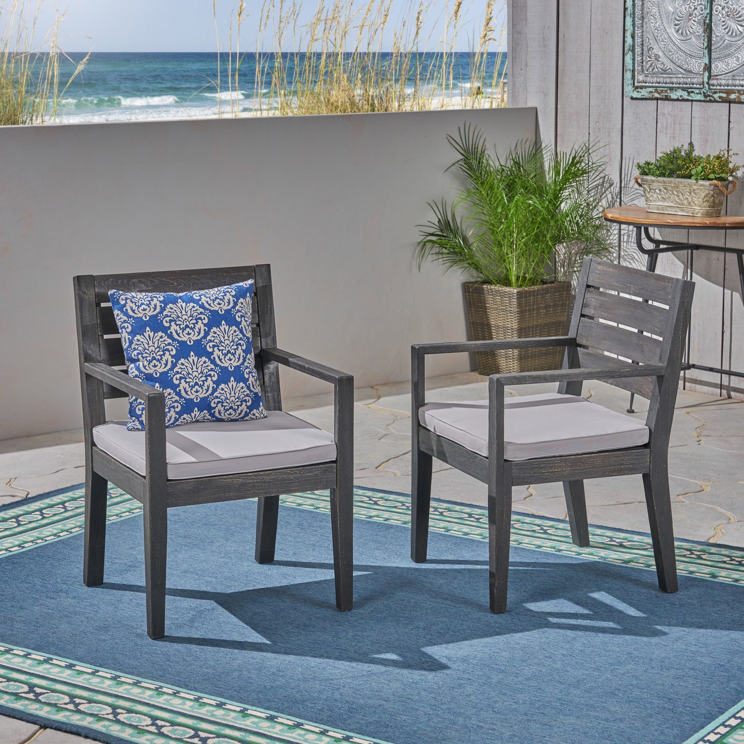 Eric Outdoor Acacia Wood Dining Chairs