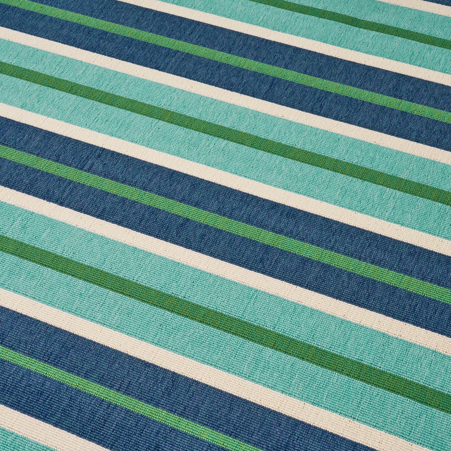 Khaidyn Outdoor Modern Striped Blue and Green Rectangular Area Rug