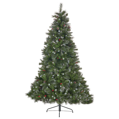 7.5-foot Mixed Spruce Hinged Artificial Christmas Tree with Glitter Branches, Red Berries, and Pinecones