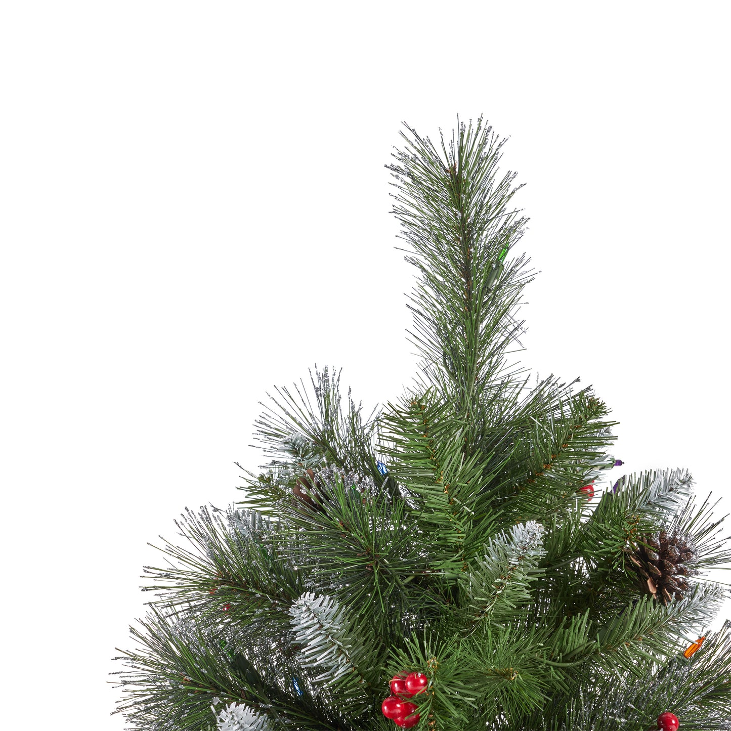 9-foot Mixed Spruce Hinged Artificial Christmas Tree with Glitter Branches, Red Berries, and Pinecones