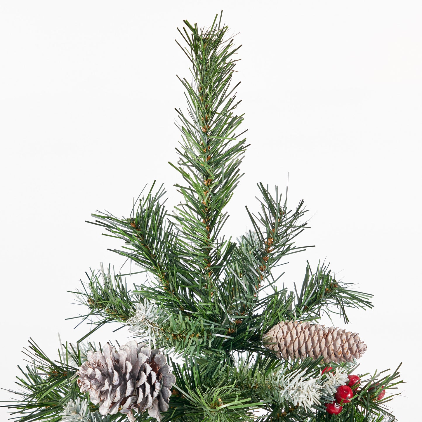 4.5-foot Mixed Spruce Hinged Artificial Christmas Tree with Frosted Branches, Red Berries, and Frosted Pinecones