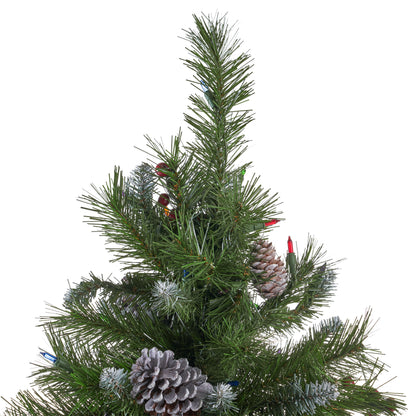 7-foot Mixed Spruce Hinged Artificial Christmas Tree with Frosted Branches, Red Berries, and Frosted Pinecones