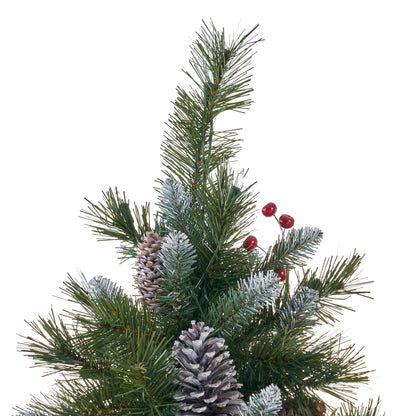 7.5-foot Mixed Spruce Hinged Artificial Christmas Tree with Frosted Branches, Red Berries, and Frosted Pinecones