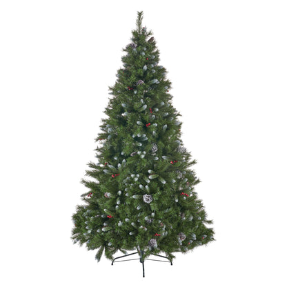 9-foot Mixed Spruce Hinged Artificial Christmas Tree with Frosted Branches, Red Berries, and Frosted Pinecones