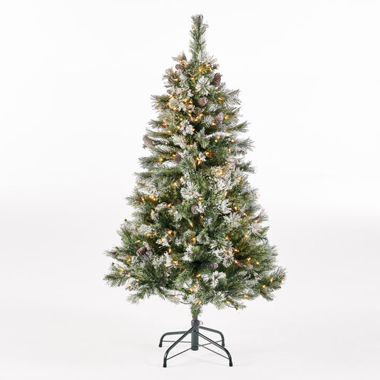 4.5-foot Cashmere Pine and Mixed Needles Hinged Artificial Christmas Tree with Snow and Glitter Branches and Frosted Pinecones