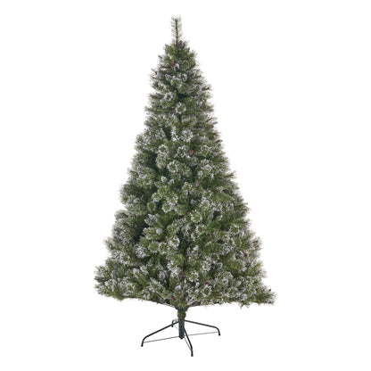 7.5-foot Cashmere Pine and Mixed Needles Hinged Artificial Christmas Tree with Snow and Glitter Branches and Frosted Pinecones