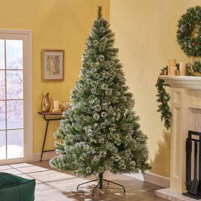 7.5-foot Cashmere Pine and Mixed Needles Hinged Artificial Christmas Tree with Snow and Glitter Branches and Frosted Pinecones