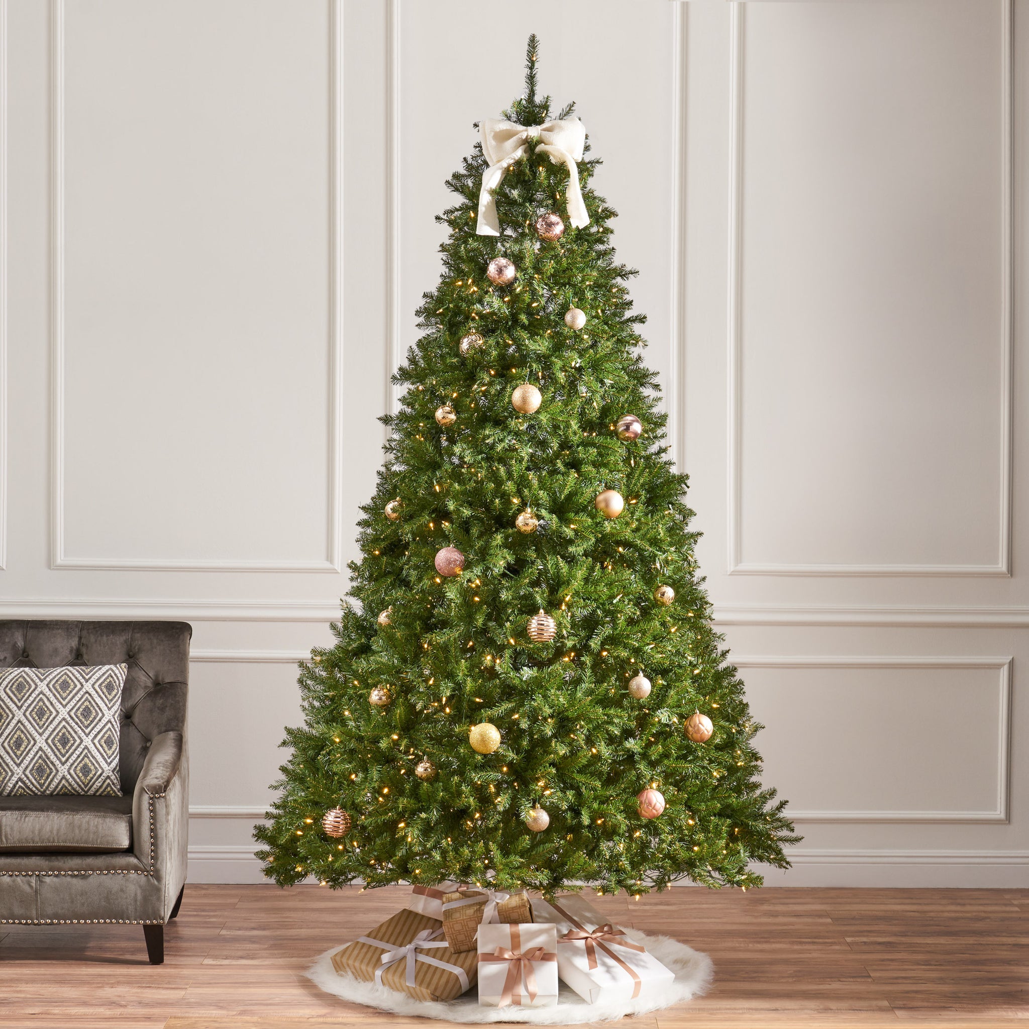 9-foot Fraser Fir Pre-Lit Clear LED Hinged Artificial Christmas Tree ...