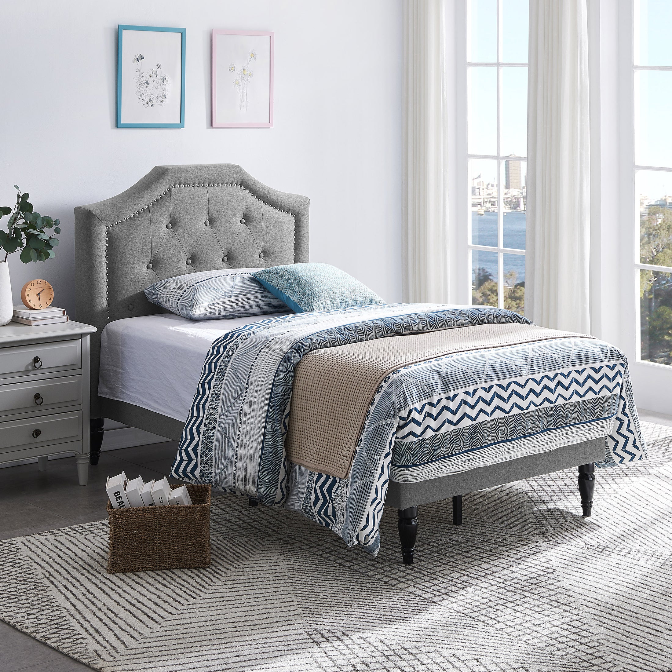 Renee Contemporary Upholstered Twin Bed Platform – GDFStudio