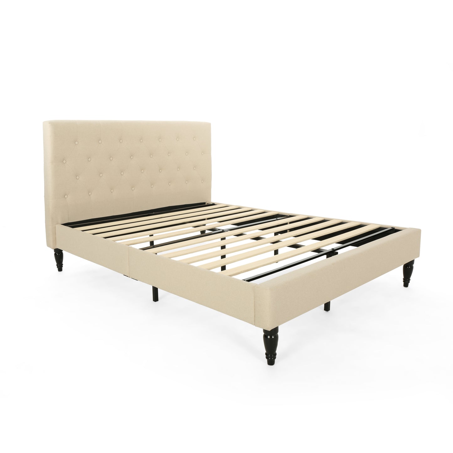 Lera Fully-Upholstered Queen-Size Platform Bed Frame, Low-Profile, Contemporary
