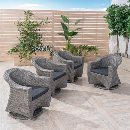 Larchmont Patio Swivel Chairs, Wicker with Outdoor Cushions, Mixed Black and Dark Gray