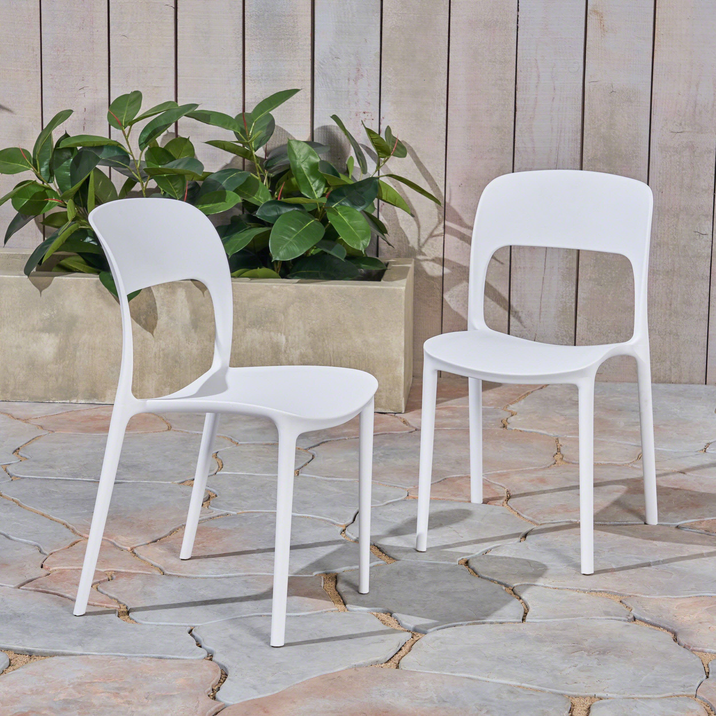 Dean Outdoor Plastic Chairs Set of 2 GDFStudio