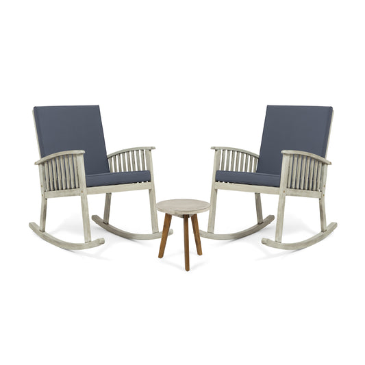 Emma Outdoor Acacia Wood 2 Seater Rocking Chairs and Side Table Set