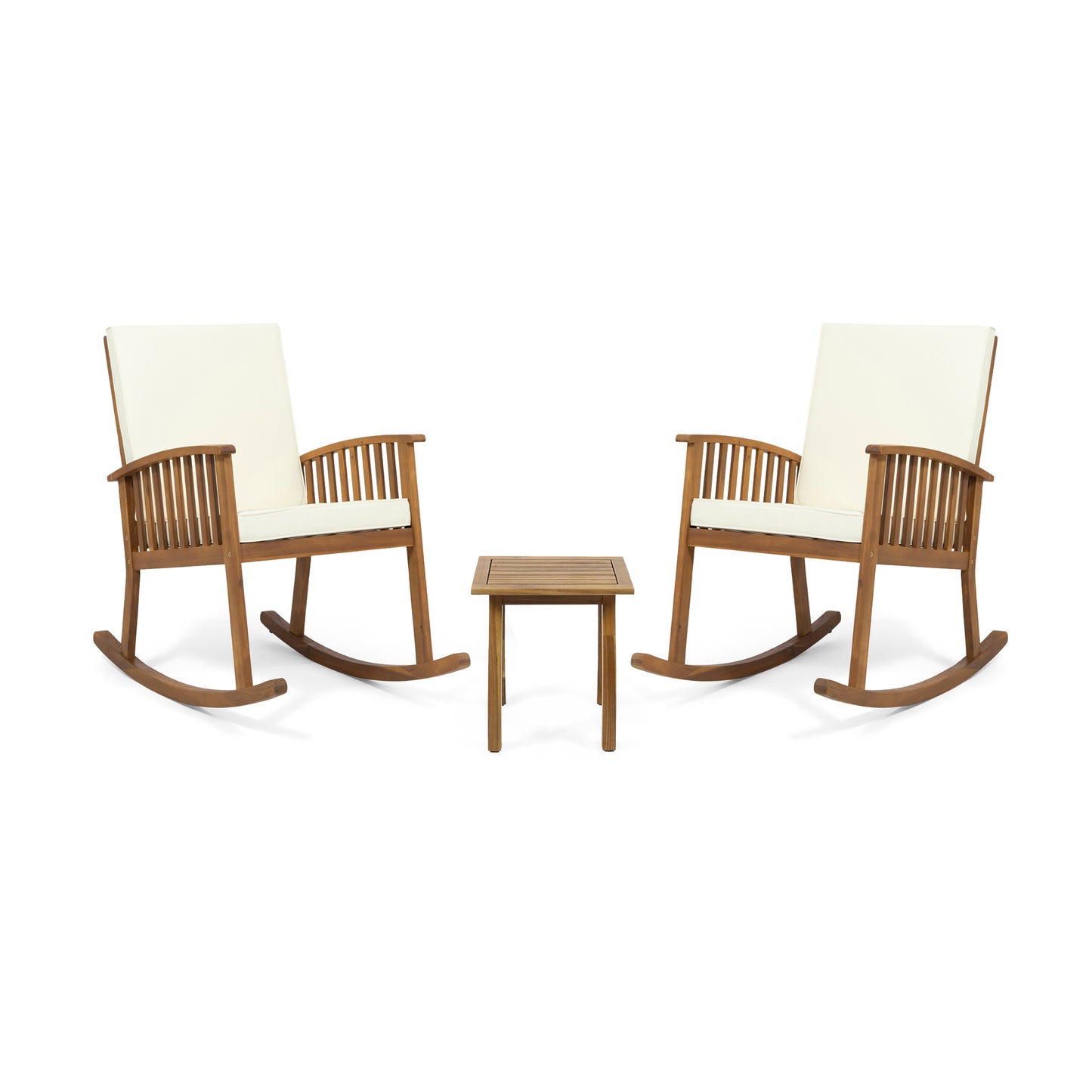 Sandy Outdoor Acacia Wood 2 Seater Rocking Chairs and Side Table Set