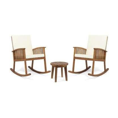 Sandra Outdoor Acacia Wood 2 Seater Rocking Chairs and Side Table Set