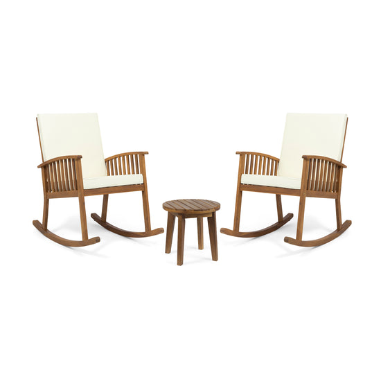 Sandra Outdoor Acacia Wood 2 Seater Rocking Chairs and Side Table Set ...