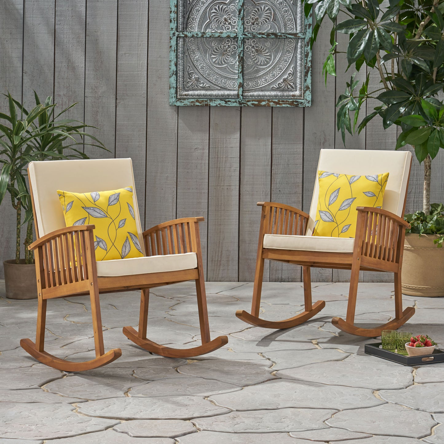 Audrey Outdoor Acacia Wood Rocking Chairs (Set of 2)