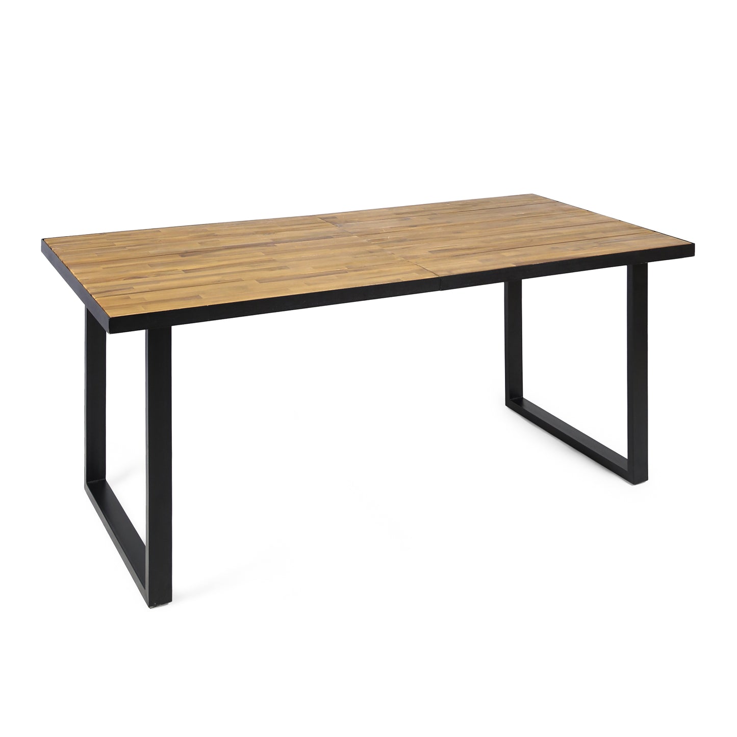 Lane Outdoor 70-inch Acacia Wood and Iron Dining Table, Black and Teak Finish