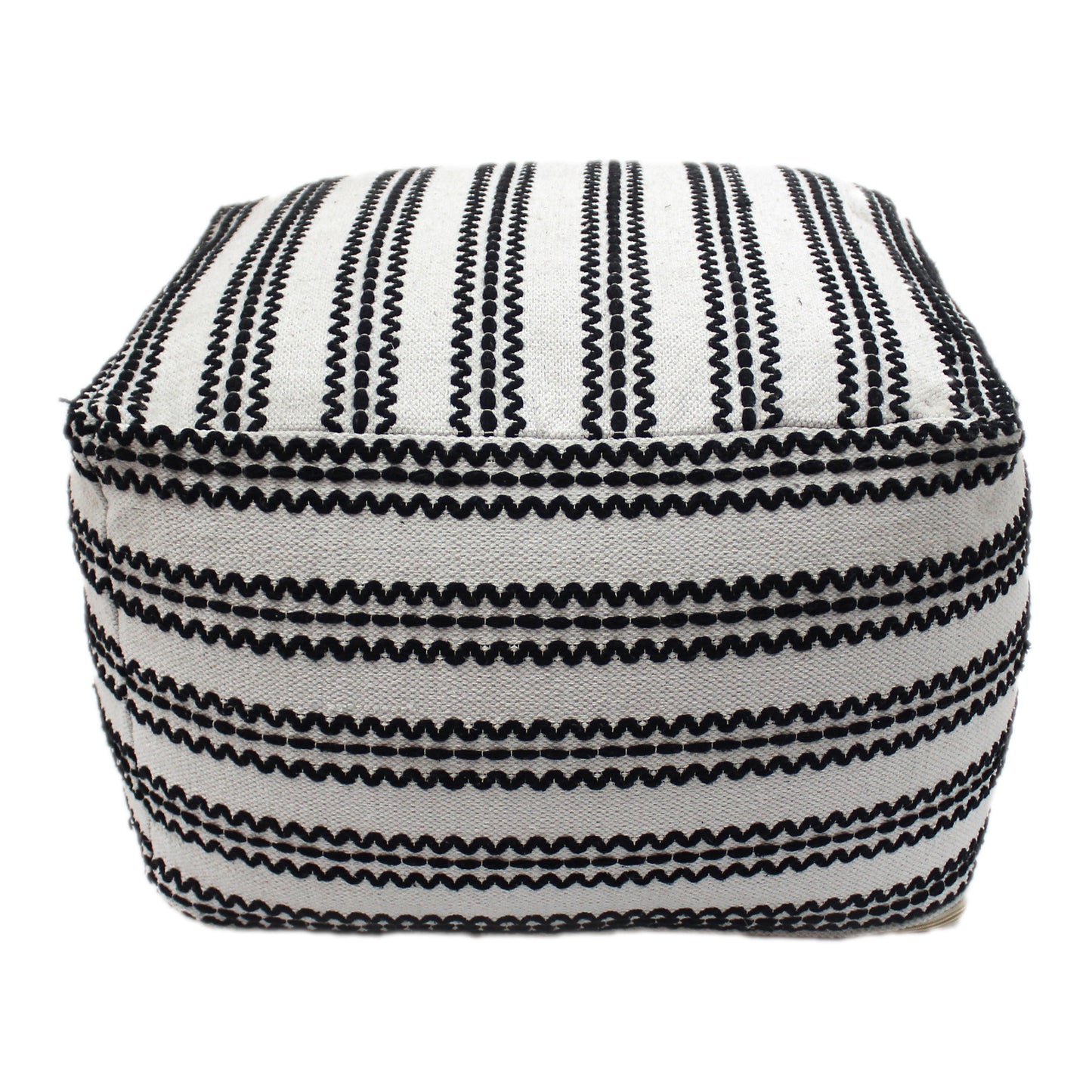 Lillian Large Square Casual Pouf, Contemporary, Black and Natural Cotton