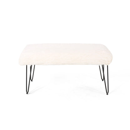 Louise Faux Fur Bench with Hairpin Legs