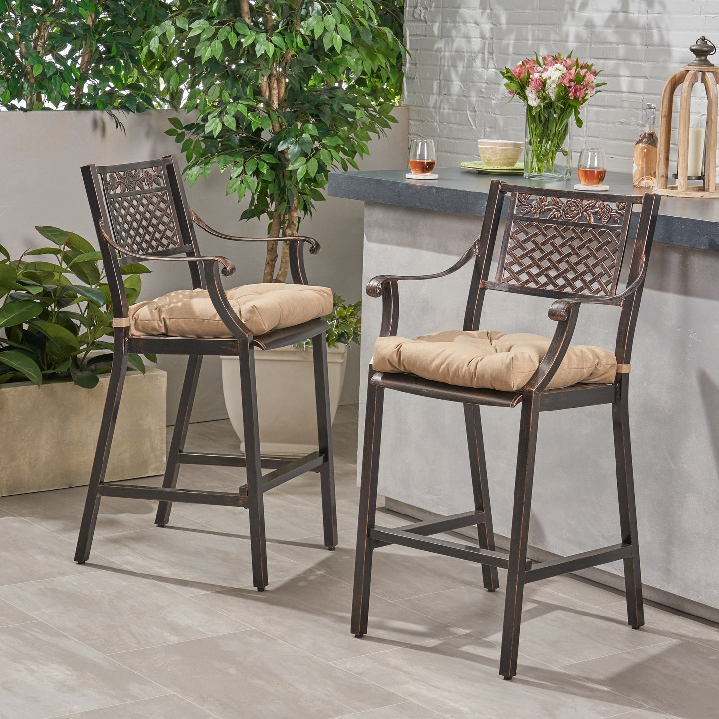 Vista Outdoor Barstool with Cushion (Set of 2)