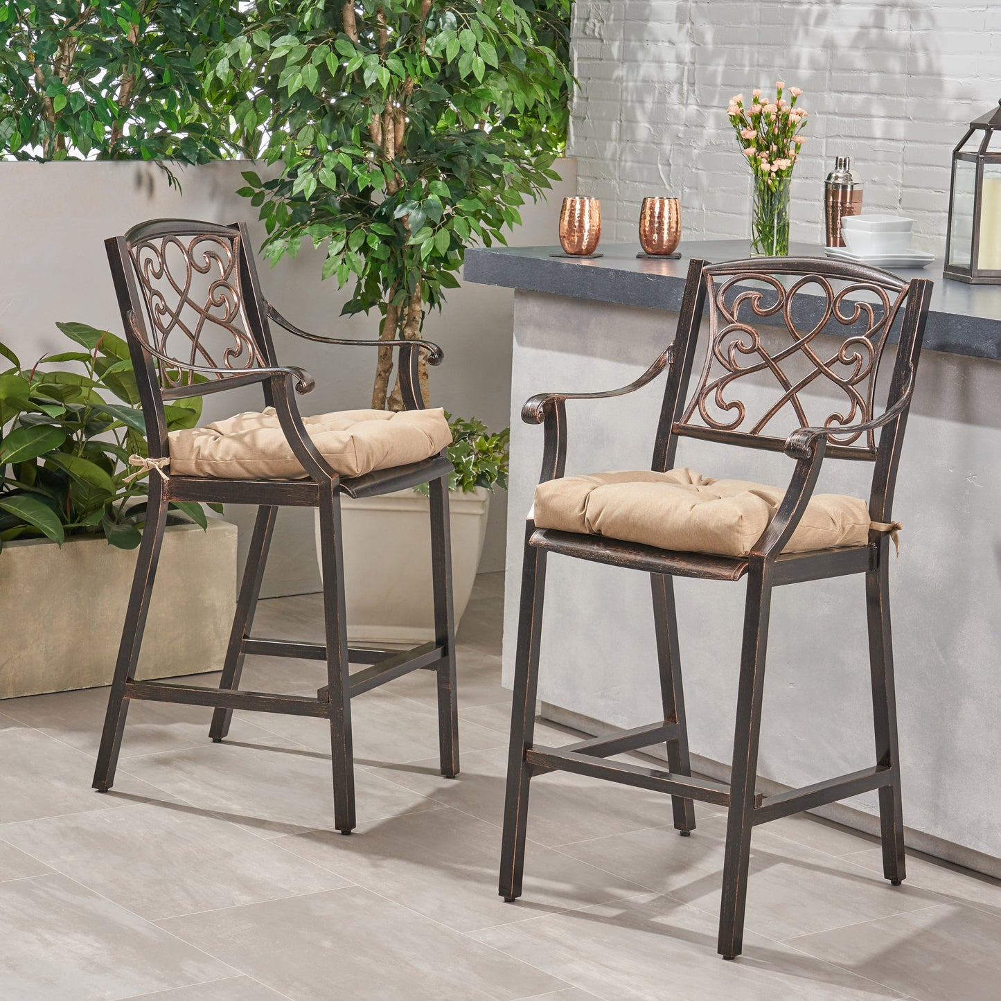 Sherry Outdoor Barstool with Cushion (Set of 2)