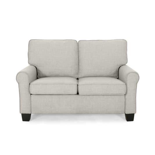 Denise Contemporary Fabric Upholstered Loveseat with Tonal Piping