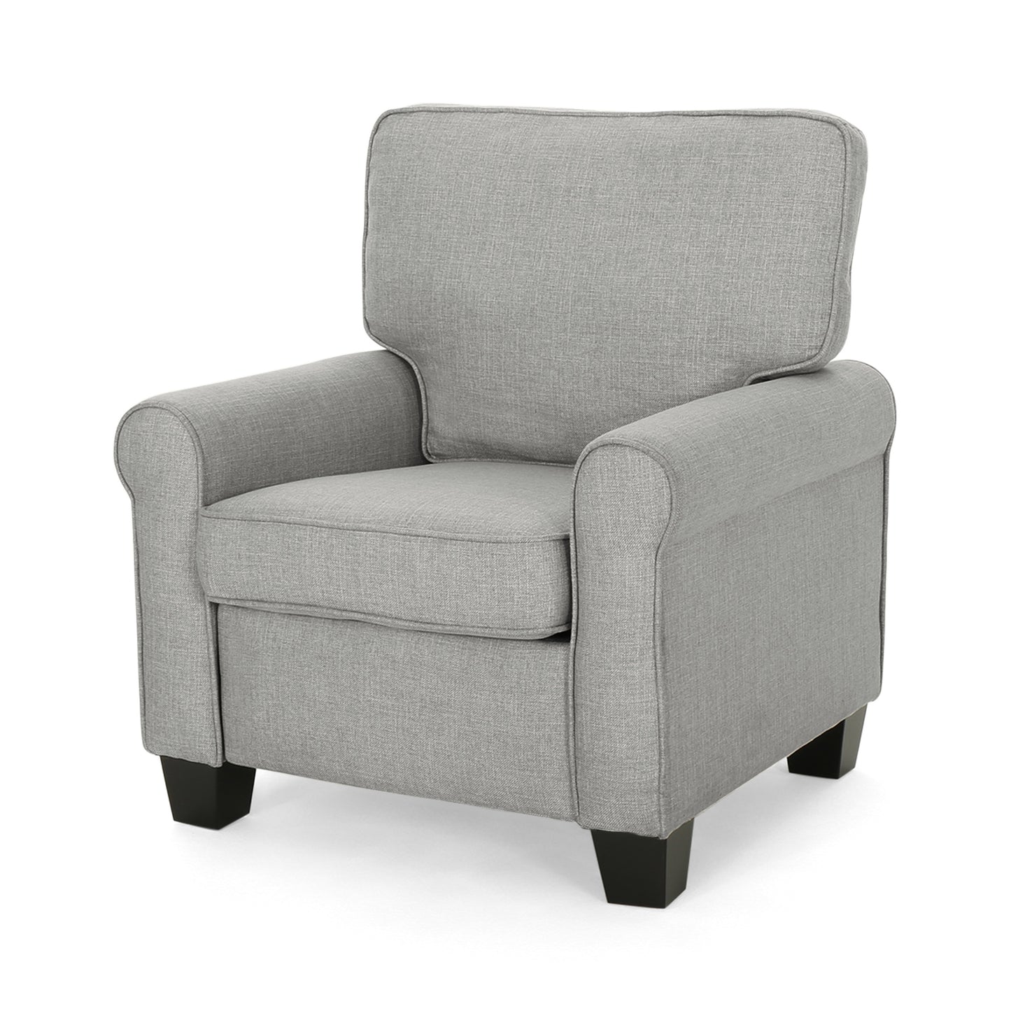 Patricia Contemporary Scrolled Arm Upholstered Fabric Club Chair w/ Tonal Piping