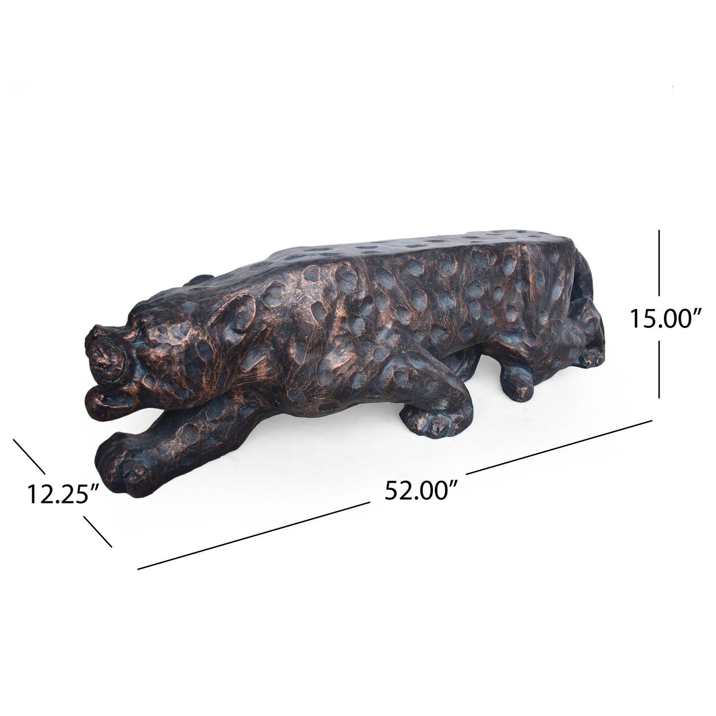 Emersyn Outdoor Leopard Shaped Concrete Bench, Antique Copper Finish