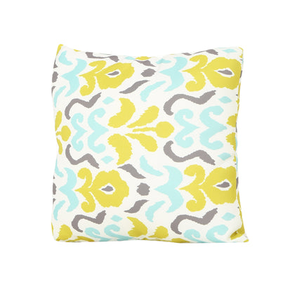 Simona Outdoor Cushion, 17.75" Square, Abstract Floral Pattern, Cream, Yellow, Light Blue, Gray
