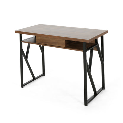 Janet Modern Industrial Iron Frame Writing Desk with Drawer