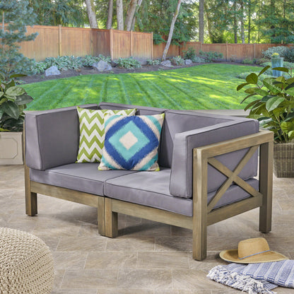 Keith Outdoor Sectional Loveseat Set  2-Seater  Acacia Wood  Water-Resistant Cushions