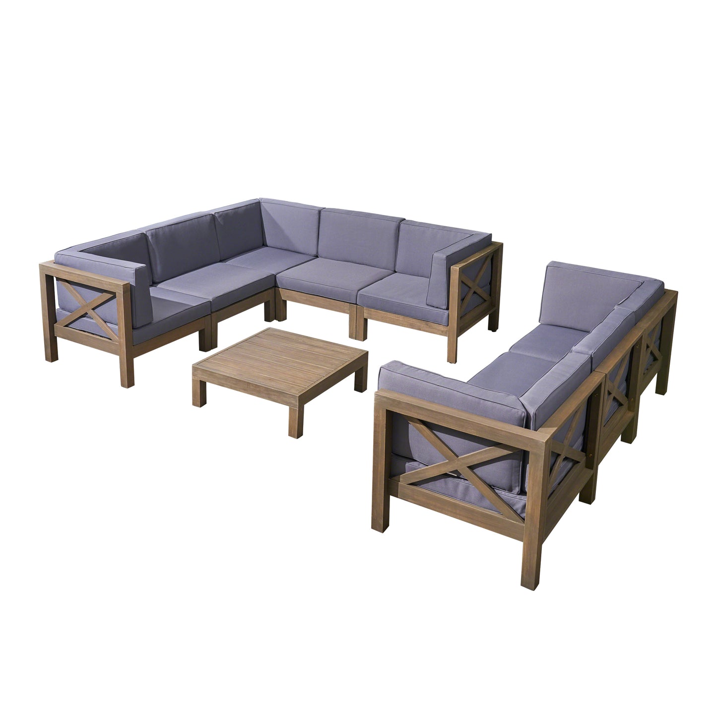 Cynthia Outdoor Acacia Wood 9-Piece Sectional Sofa Set with Coffee Table
