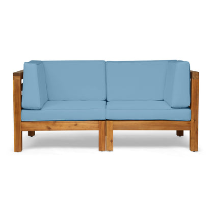 Dawson Outdoor 2-Seater Acacia Wood Sectional Loveseat Set with Cushions