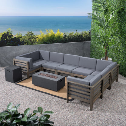 Ravello Outdoor U-Shaped Sectional Sofa Set with Fire Pit