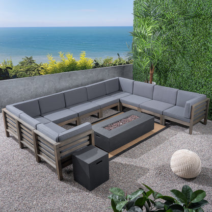 Ravello Outdoor 12 Piece U-Shaped Sectional Sofa Set with Fire Pit