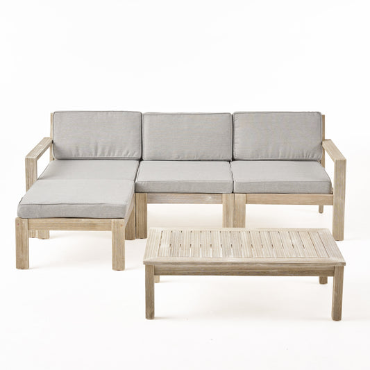 Henderson Outdoor 3 Seater Acacia Wood Sofa Sectional with Cushions