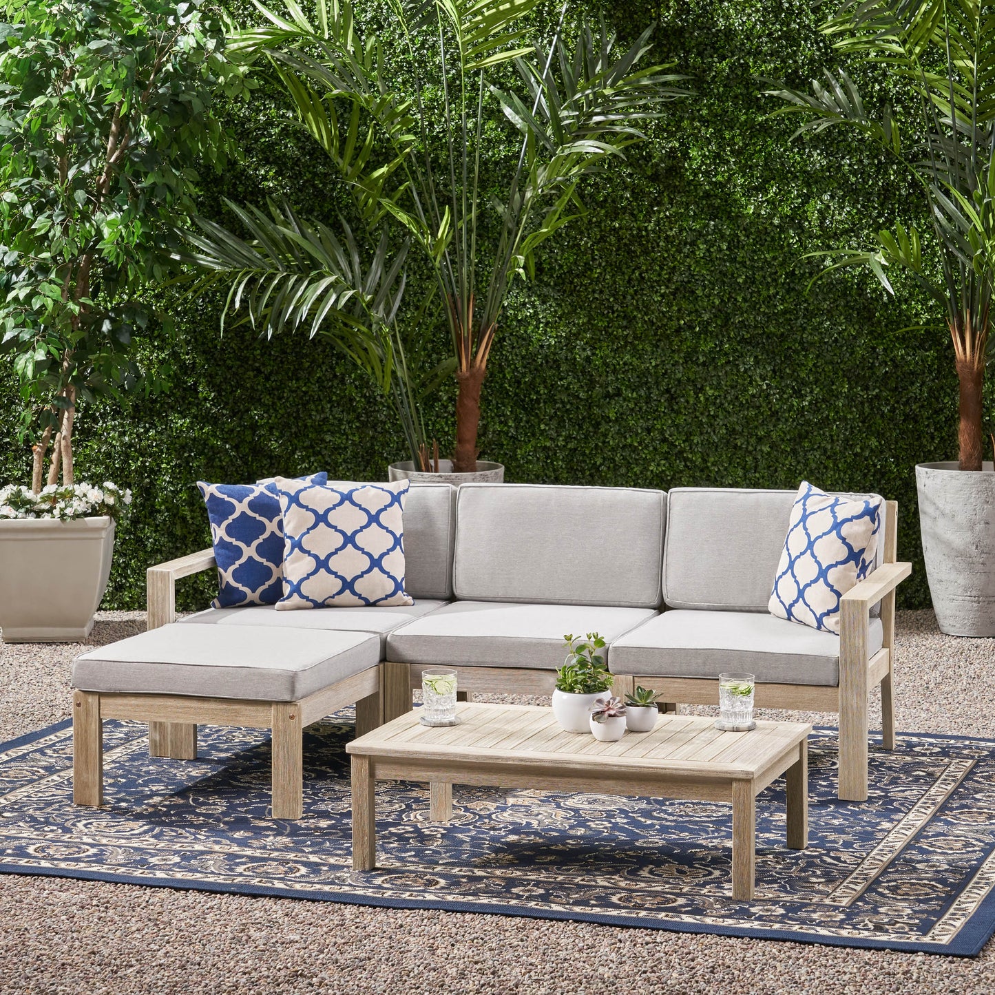 Henderson Outdoor 3 Seater Acacia Wood Sofa Sectional with Cushions
