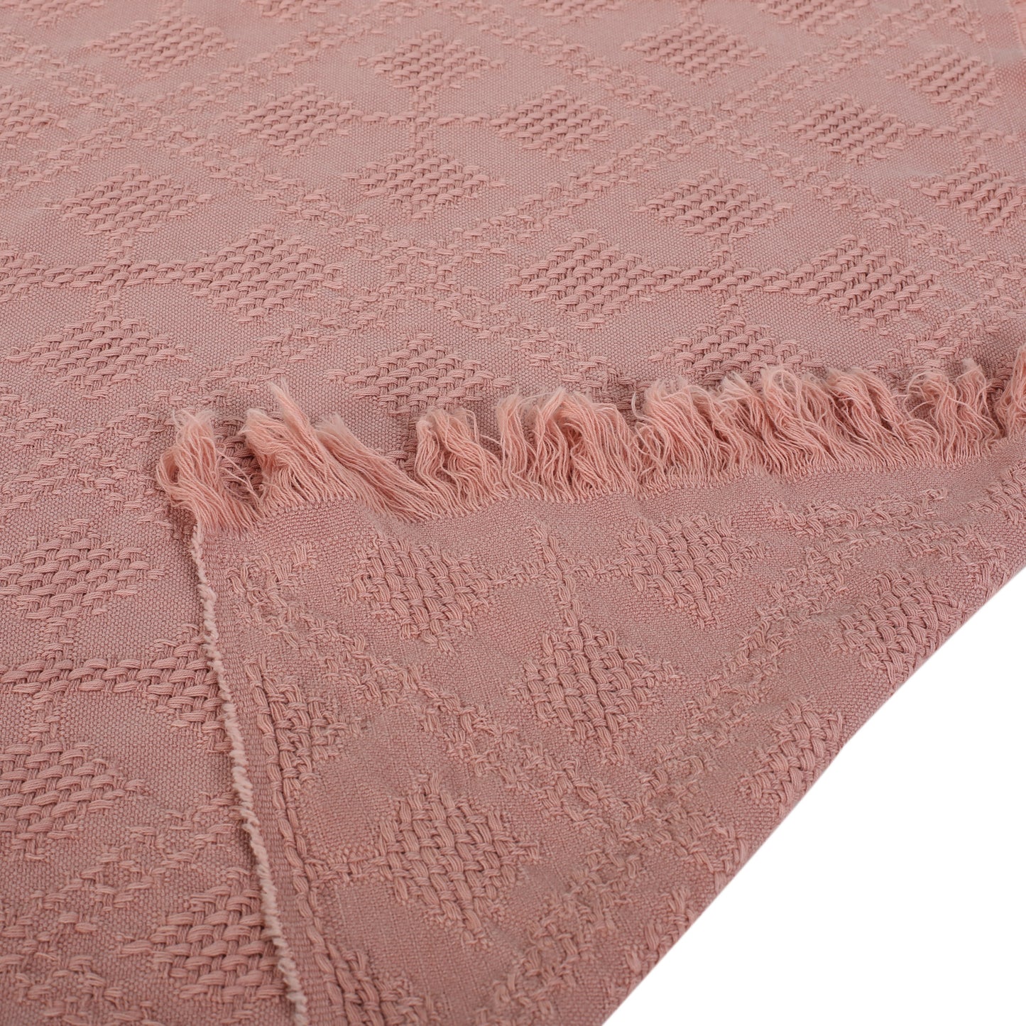 Fontana Contemporary Cotton Throw Blanket with Fringes, Dusty Pink