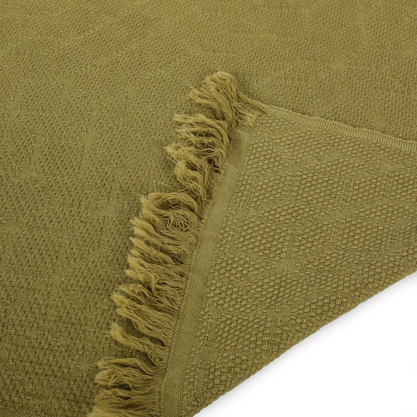 Katherine Contemporary Cotton Throw Blanket with Fringes, Olive
