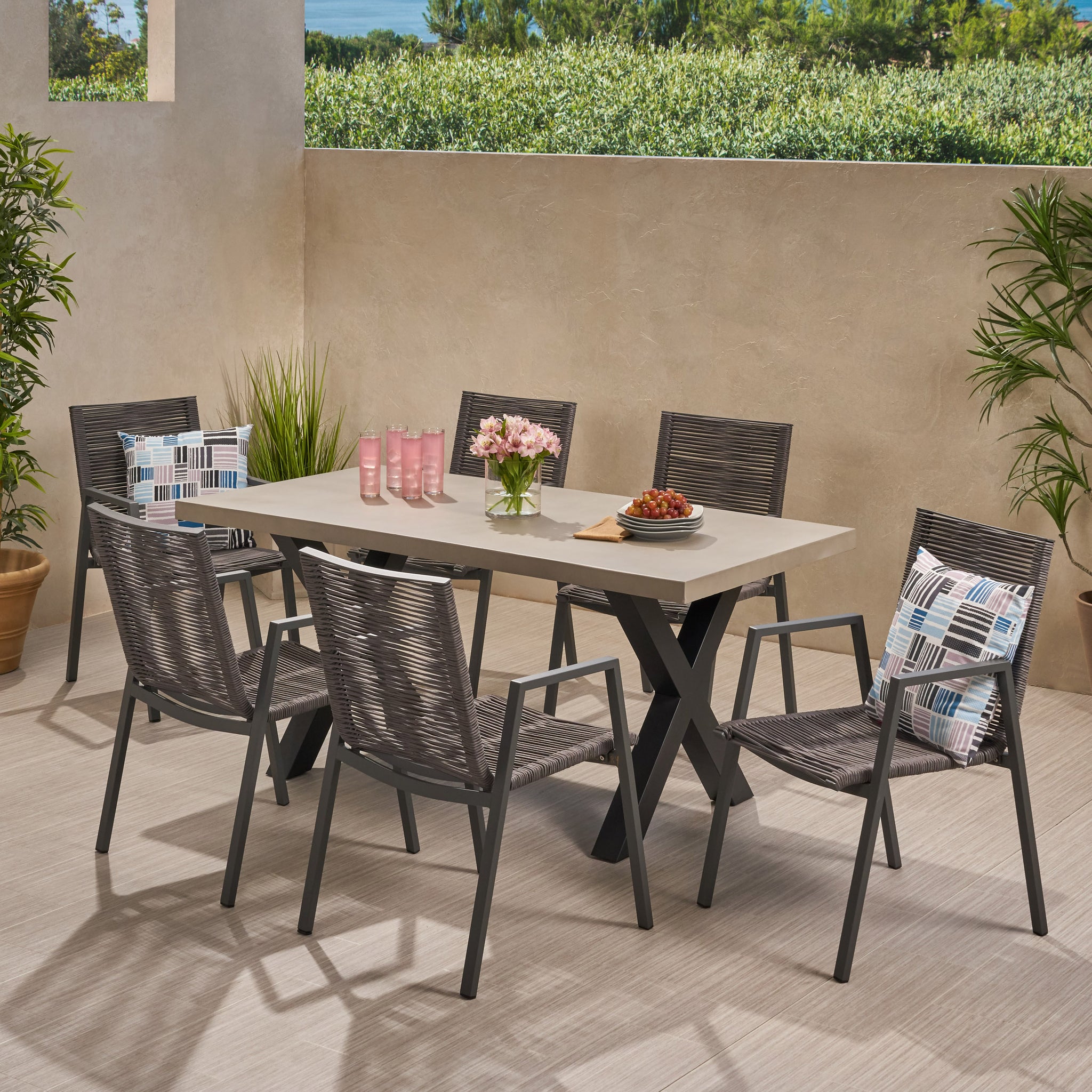 Aisaiah Outdoor Modern 6 Seater Dining Set – GDFStudio