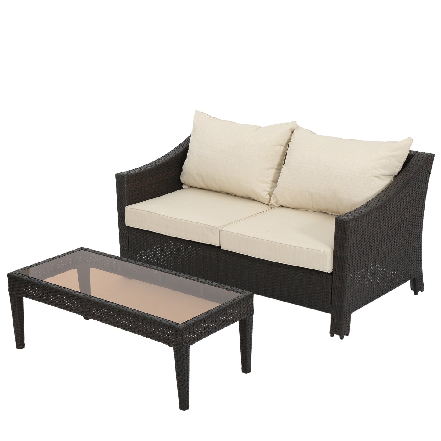 Aspen Outdoor Wicker Loveseat and Coffee Table with Cushions
