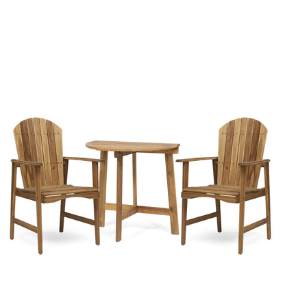 George Outdoor 2 Seater Half-Round Acacia Wood Bistro Table Set with Adirondack Chairs