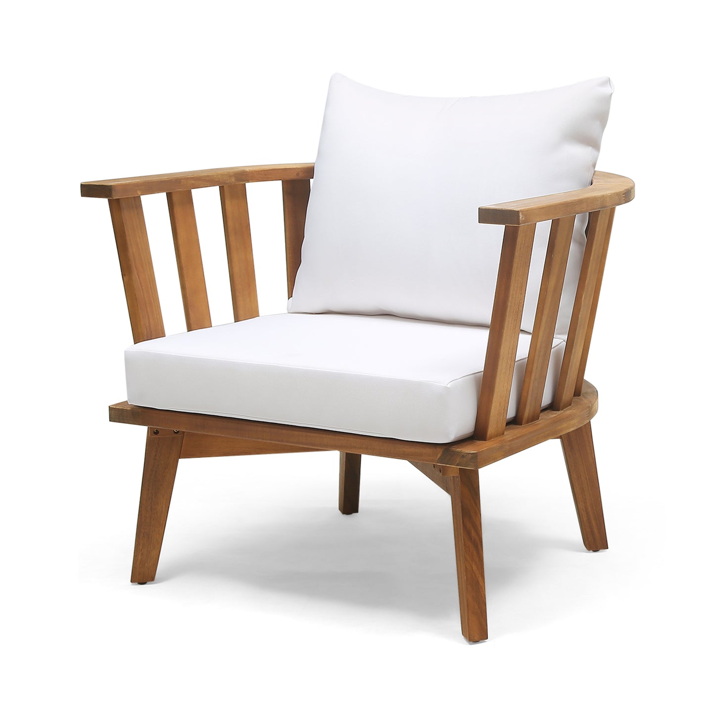 Dean Outdoor Wooden Club Chair with Cushions, White and Teak Finish